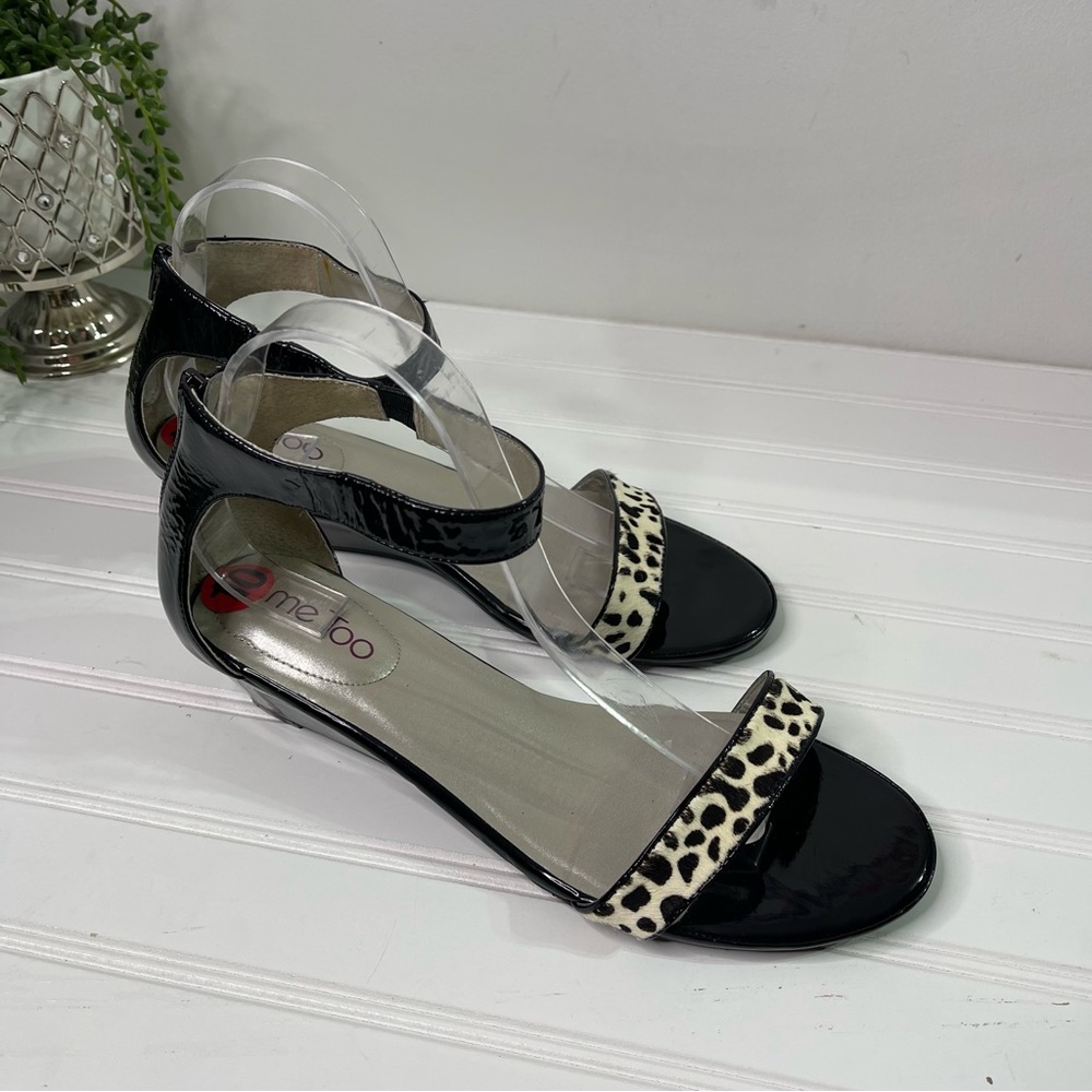 Me Too patent animal print wedge  sandals 10